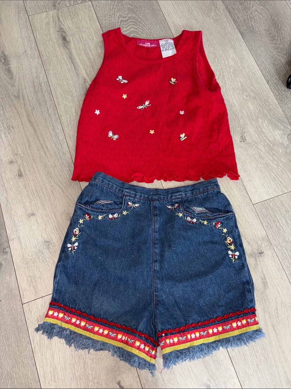 Kids Headquarters Red Smocked Tank with Butterfly Accent